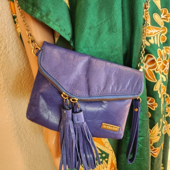 Estelon Electric Blue Leather Crossbody/Wristlet/ Clutch with Tassels EUC - Picture 3 of 14
